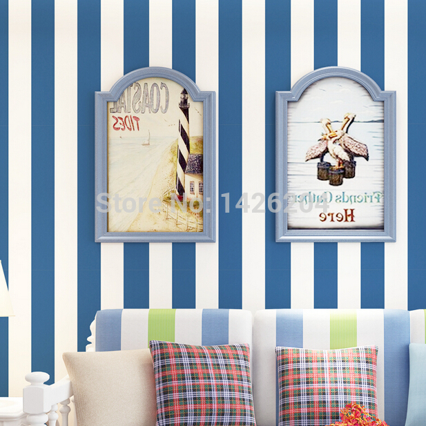 mediterranean blue and white striped wall paper for living room,horizontal striped wallpaper roll,papel de parede listrado