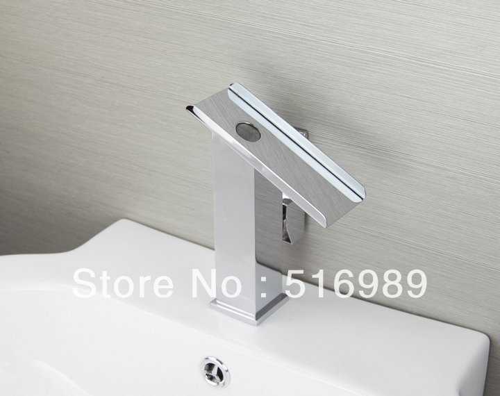 bathroom chrome mount single hole finish faucet waterfall tap sam4 - Click Image to Close