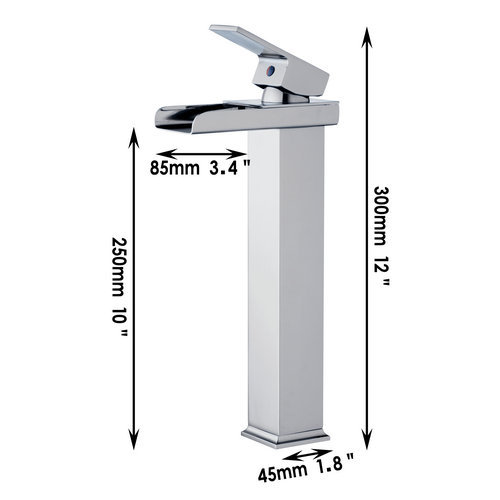 chrome tall waterfall spout single handle/hole bathroom vessel vanity wash basin 8259g/6 deck mounted sink tap mixer faucet