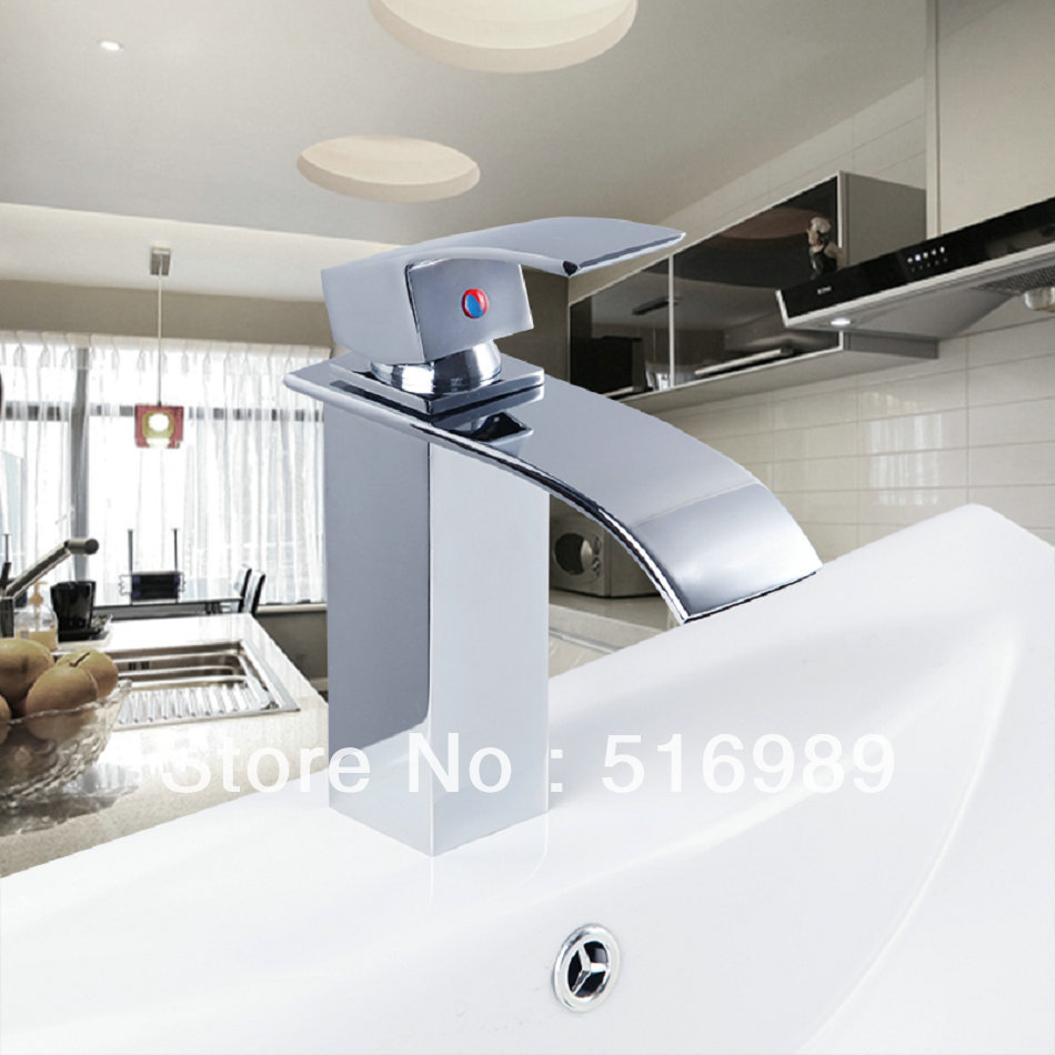 chrome waterfall spout mixer tap faucet bathroom sink basin mak8256 - Click Image to Close
