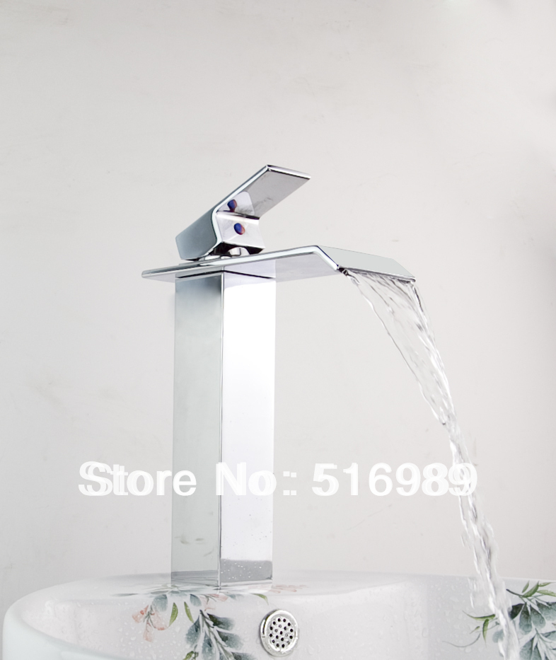 pro new concept deck mount waterfall brass basin sink mixer tap chrome vessel faucet tree621