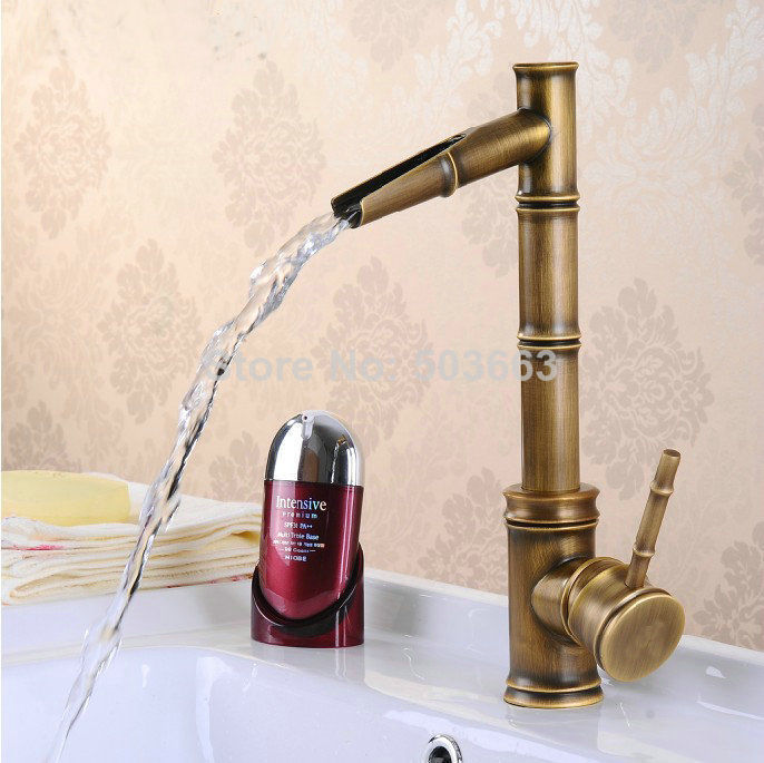 e-pak 8639/5 waterfall spout luxury single lever kitchen basin faucet antique brass finished sink mixer tap