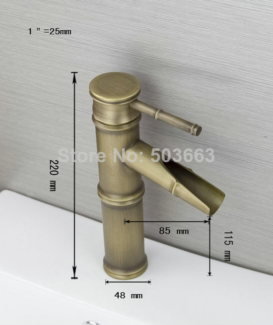 e-pak 8640/11 new brand short waterfall spout antique brass bathroom basin sink mixer tap bamboo unique faucet
