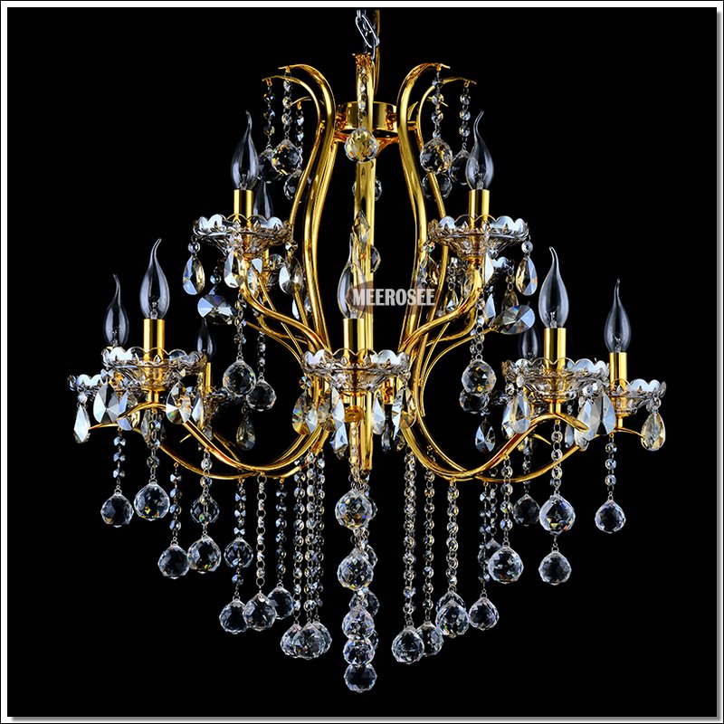 classic 12 arms gorgeous gold crystal chandelier lighting lustre crystal suspension light for foyer lobby md8496-l8+4 - Click Image to Close
