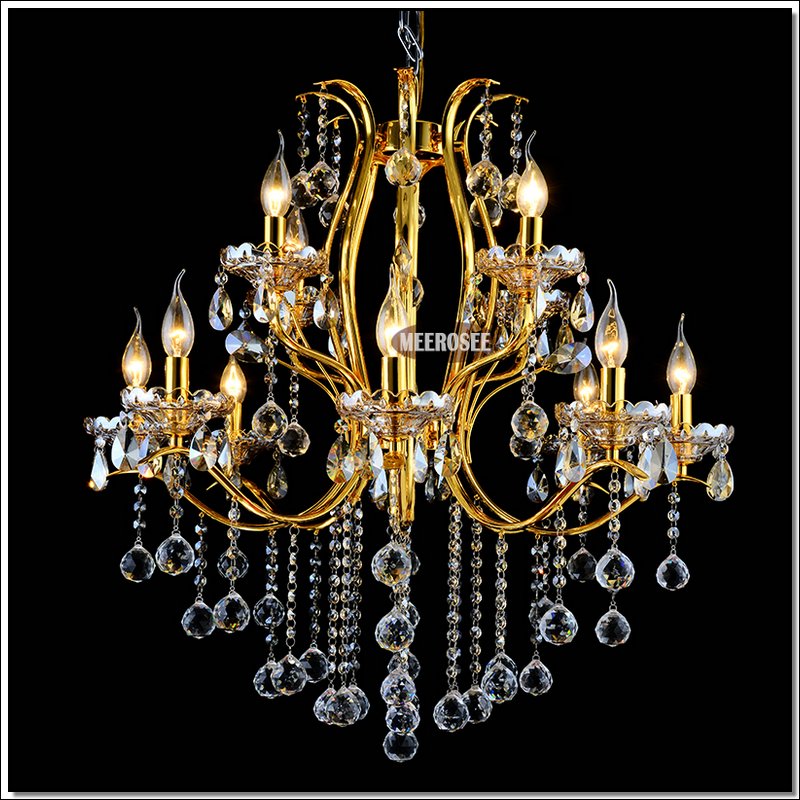 classic 12 arms gorgeous gold crystal chandelier lighting lustre crystal suspension light for foyer lobby md8496-l8+4 - Click Image to Close