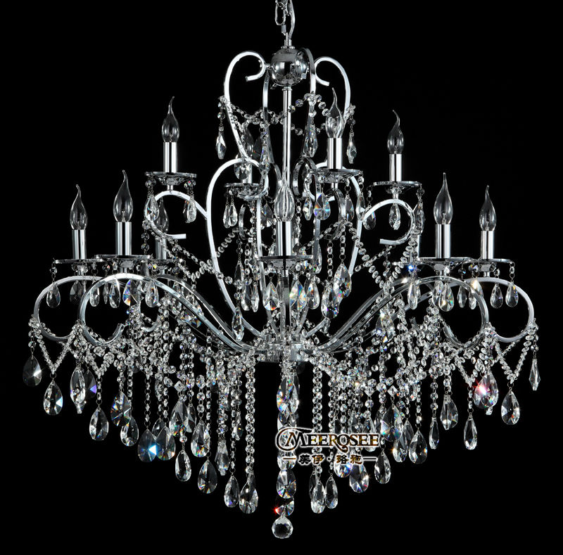 ! modern 12 arms wrought iron crystal chandelier light fixture lustre crystal hanging lamp md052-l8+4