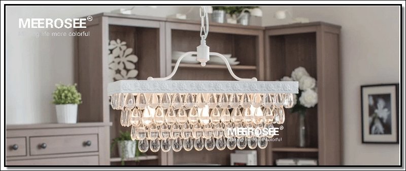rectangle vintage glass chandelier lighting fixture cottage french white suspension lustre crystal lamp hanging light md2489