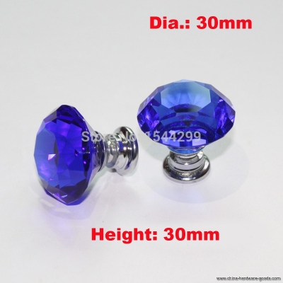 10pcs blue k9 diamond cabinet crystal knobs door handles zinc alloy base (blue crystal diamond) 30mm [Door knobs|pulls-373]