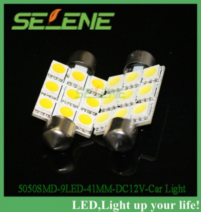 10pcs/lot car lights 41mm luggage compartment lights 5050 smd highbright 9led festoon dome car led bulb [car-light-2229]