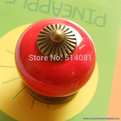 10pcs red pearl ceramic door cabinets cupboard knobs handles pull drawer
