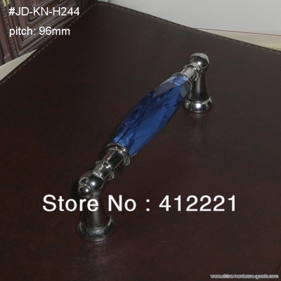 25pcs/lot fashion faces blue crystal pull zinc alloy furniture handle in chrome 96mm pitch center for cabinet door