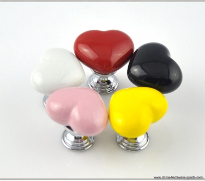 2pcs silver base red pink yellow black white ceramic loving hearts cabinet wardrobe cupboard knob drawer pulls handles [Door knobs|pulls-1273]
