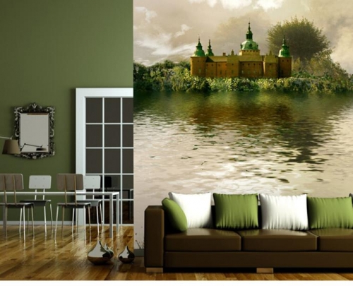 3d lake castle po wallpaper murals for sofa tv wall paper background,papel de parede chines