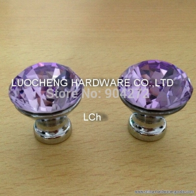 50pcs/ lot 30 mm purple crystal cabinet knobs diamond knobs on chrome zinc base [Door knobs|pulls-1597]