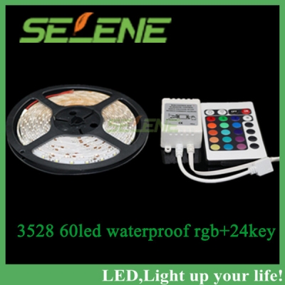 5m rgb waterproof led strip 3528 smd dc12v 5m 300led +24key remote control led controller for home decoration [smd3528-8616]