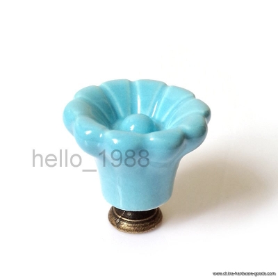 5pcs blue flower ceramic cabinet knob drawer knob cupboard knob closet dresser knob kitchen handles h1559 [Door knobs|pulls-1345]