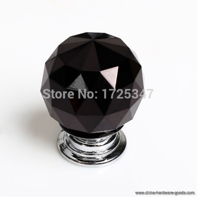 8x50mm crystal glass sparkle black door cabinet drawer kitchen handle knob+screw [Door knobs|pulls-2192]