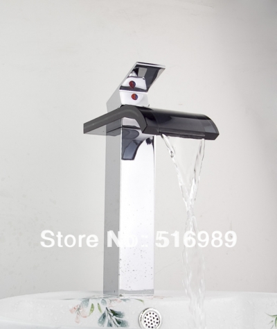 black glass waterfall spout tall bathroom wash basin sink faucet brass tap tree265 [glass-faucet-3639]