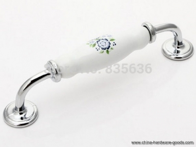 ceramic kitchen cabinet pull handle white silver blue blossom / dresser drawer pull handles e [Door knobs|pulls-1947]