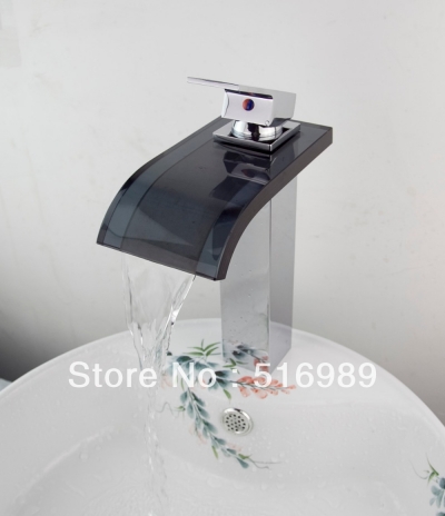 chrome single handle waterfall glass spout /cold water deck mounted tall bathroom basin faucet, banheiro torneira tree568 [glass-faucet-3644]