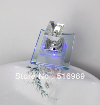 diamond/single handle glass waterfall chrome basin bathroom sink led faucet mixer tap 3 color led827 [led-faucet-5472]