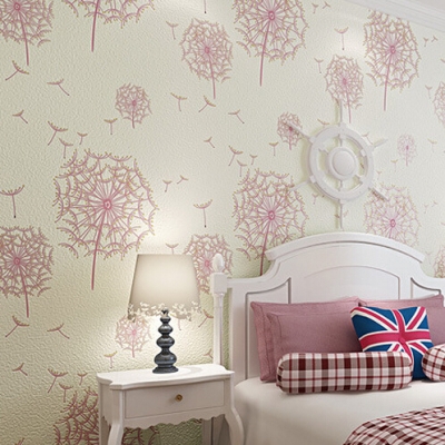 girl bedroom wallpaper 3d mural wallpaper flowers pink floral dandelion self adhesive wall papers for wall, [wallpaper-roll-9358]