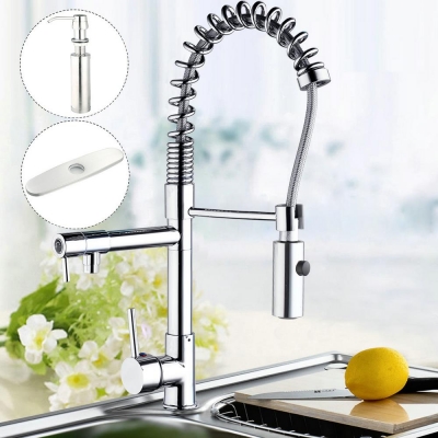 hello kitchen chrome brass faucet torneira pull out swivel sink mixer tap 97168d57245665 with cover hole plate&soap dispenser [pull-out-amp-swivel-kitchen-8040]