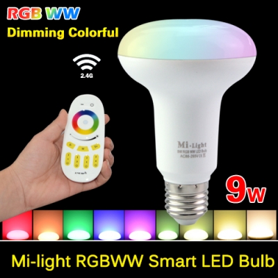 mi light e27 9w 85-265v 110v 220v dimmable led lamp bulb lampada led light chandelier + 4-zone wireless rgb controller