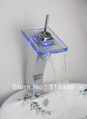 new brass led light temperature 3color basin bathtub mixer faucet cold tap grass4001