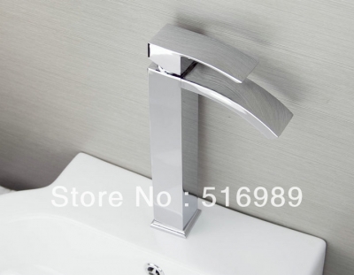 tall brass chrome bathroom waterfall basin faucet vessel single handle sink mixer tap ln061614 [waterfall-spout-faucet-9528]