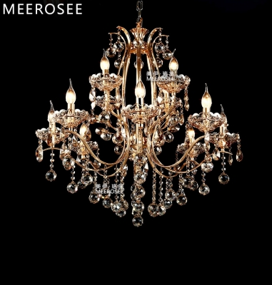 vintage 12 arms gorgeous french gold crystal chandelier lighting lustre crystal hanging light for foyer lobby md8496-l8+4
