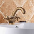 whole retail polished copper two cross handles basin mixer deck mounted antique brass bathroom faucet taps torneira banheiro