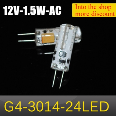 1.5w g4 led light 24 leds 3014 chip silica gel lamp ac dc 12v 360 degree bulbs ce 10pcs/lot [g4-base-type-series-3326]