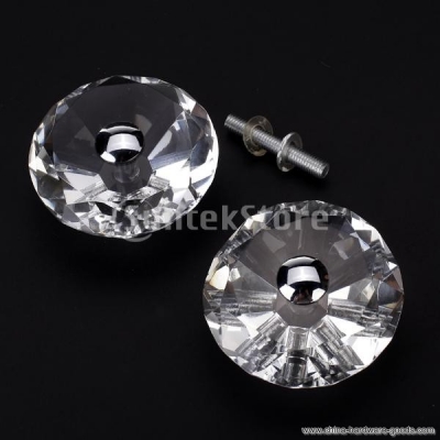 1 pair diamond shape crystal glass door cabinet knob pull
