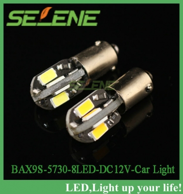 100pcs/lot signal light indicator lamp reading lamp car light bax9s 8 led 8 smd 5730 dc12v 2w whtie/warmwhite car light