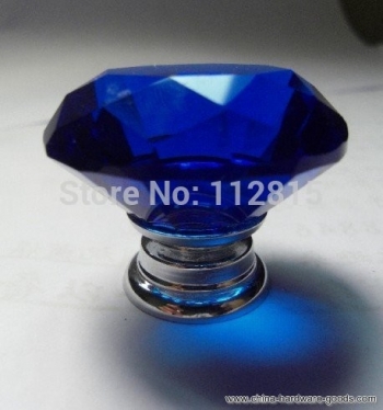 10pcs blue k9 diamond cabinet crystal knobs door handles zinc alloy base (blue crystal diamond) 40mm