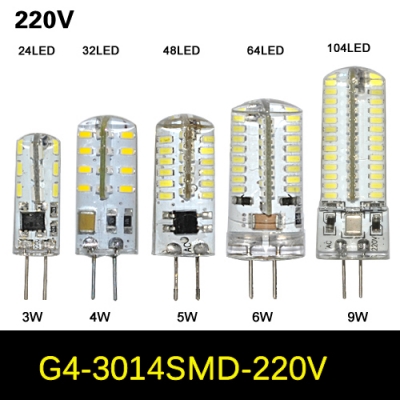 1pcs g4 3w 4w 5w 6w 9w ac 220v led crystal lamp pendant light smd 3014 silicone body led bulb chandelier 24 /32 /48 /64 /104leds [g4-base-type-series-3334]