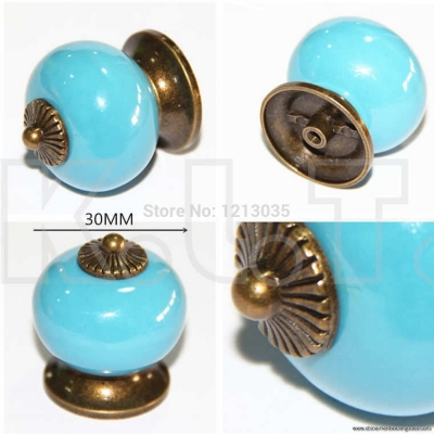 1pcs retro ceramic bedroom door cabinet cupboard drawer knob pull handle blue
