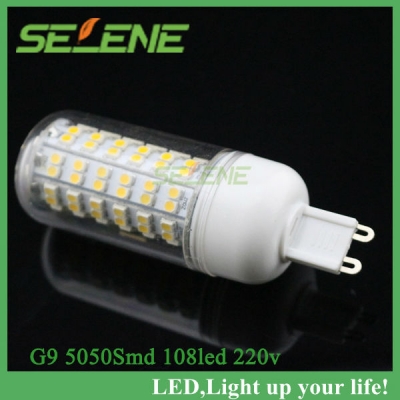 2pcs/lot low price new g9 220v 7w led lamp 108pcs 3528 smd warm white/white led corn bulb light,