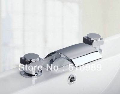 3 pcs mixer waterfall tap polished chrome brass basin deck mounted bathroom tub faucet ds-11b [3-pcs-bathtub-faucet-set-568]