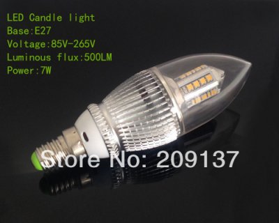 ! 30pcs/lot 7w led light candle bulb crystalline light warm white / white e27/e14 led lamp housing