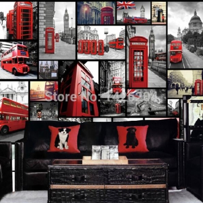 3d european city of black and white red large po wallpapers mural for living room, [3d-large-murals-wallpaper-660]