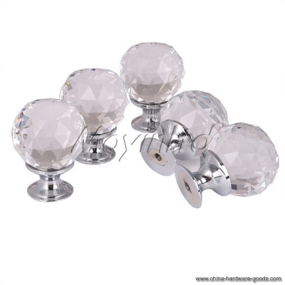 5x shiny transparent faux crystal knob pull handle cabinet drawer diameter 30mm
