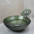bathroom tempered glass sinks hand painting victory & match brass faucet bathroom sinks set 4162-1