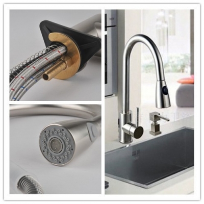 brass copper sink nickel brushed kitchen faucet pull out kitchen mixer & cold water tap torneira kitchen cozinha banheiro [pull-out-kitchen-faucets-8117]