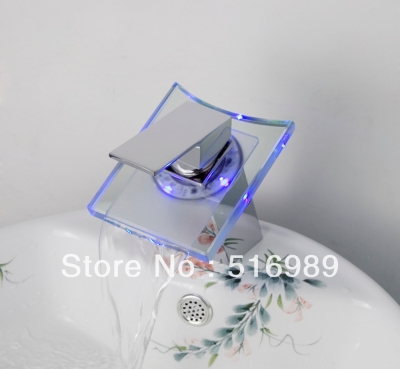 chrome brass waterfall bathroom basin faucet led color changing sink mixer tap tree530 [led-faucet-5109]
