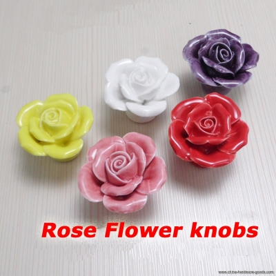 colorful rose knobs ceramic handle kids desk flower pulls drawer dresser knobs closet handle [Door knobs|pulls-1083]