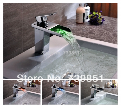 copper sink chrome led lighting color changing waterfall bathroom faucet mixer tap torneira com cascata led banheiro [deck-mounted-basin-faucets-2885]