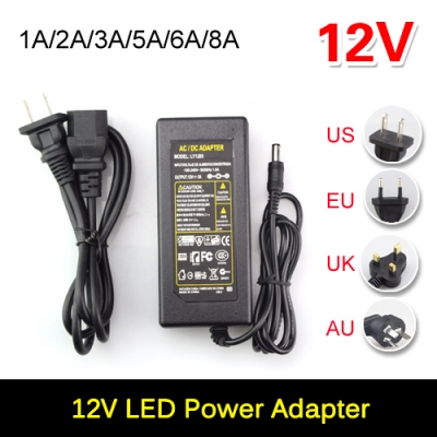 dc12v 2a 3a 5a 6a 8a power supply adapter transformer for 5050 3528 3014 5630 led light ribbon tape eu uk au us cord plug socket [led-strip-power-adapter-6286]
