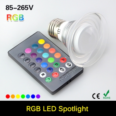 e27 rgb led spotlight ac85-265v rgb led bulb lamp 110v 220v lampada led light with ir remote controller for home party christmas